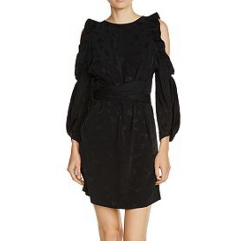 Maje Cold Shoulder Balloon Sleeve Rod Dress